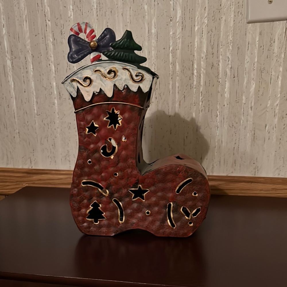 Festive Red and Green Holiday Decor Stocking with Cutouts